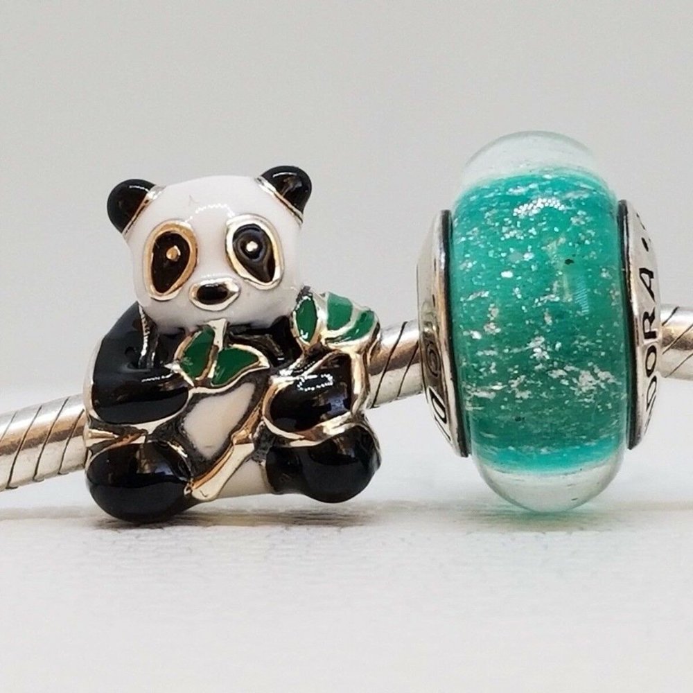 New Set of 2 Pandora Charms Sweet Panda and Ariel